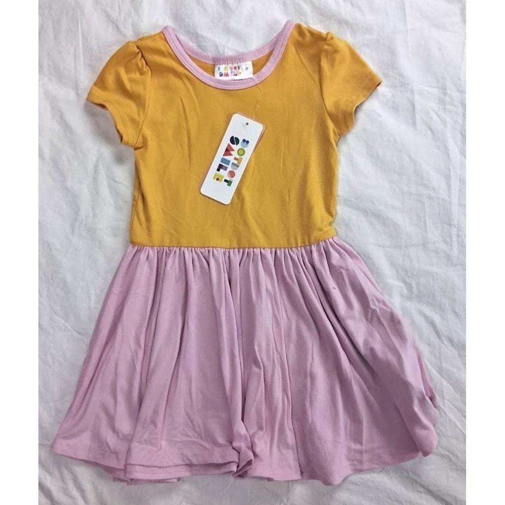 Dot Smile Girl 2T Dress Lot Cap Sleeve Retro Smiley Face Colorblock Summer 3pc - Picture 5 of 6